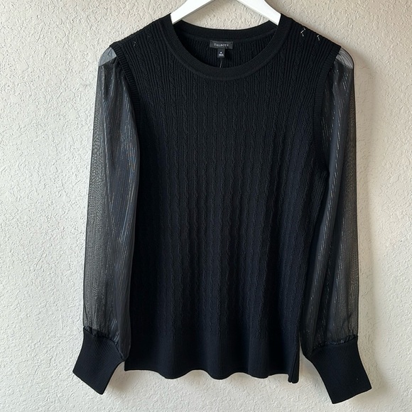 NWT Talbots Woven Sleeve Crewneck Pullover Sweater Size Medium - Picture 2 of 13